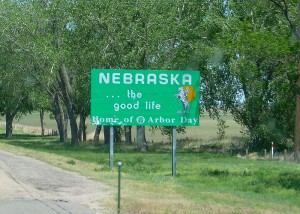 welcome to Nebraska sign, Nebraska is the good life, Nebraska and motorcycle helmet laws